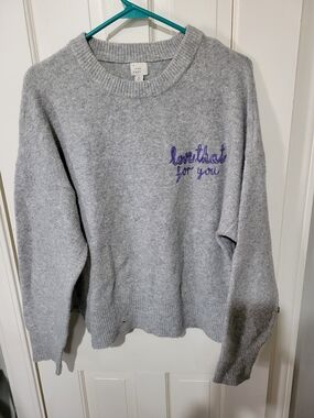 Cozy Grey Embroidered Crewneck Sweater